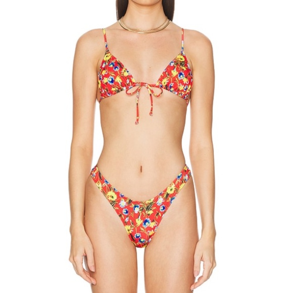 Heavy Manners ‘Rockaway’ triangle front tie top and cheeky bottoms in size XS
